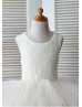 Champagne Lace Ruffle Tulle Tea Length Flower Girl Dress